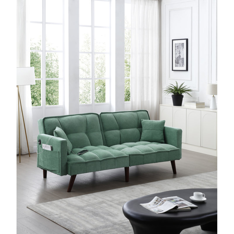 Canapé-lit moderne avec canapé-lit, grande taille, port de chargement USB, mobilier inclinable en futon pliable en tissu de chenille