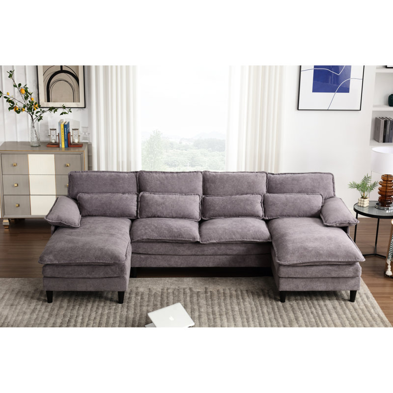 Canapé modulaire en U rembourré, 4 places avec méridienne, tissu éponge, gris, pour méridienne, méridienne, tissu éponge, gris, spacieux et confortable