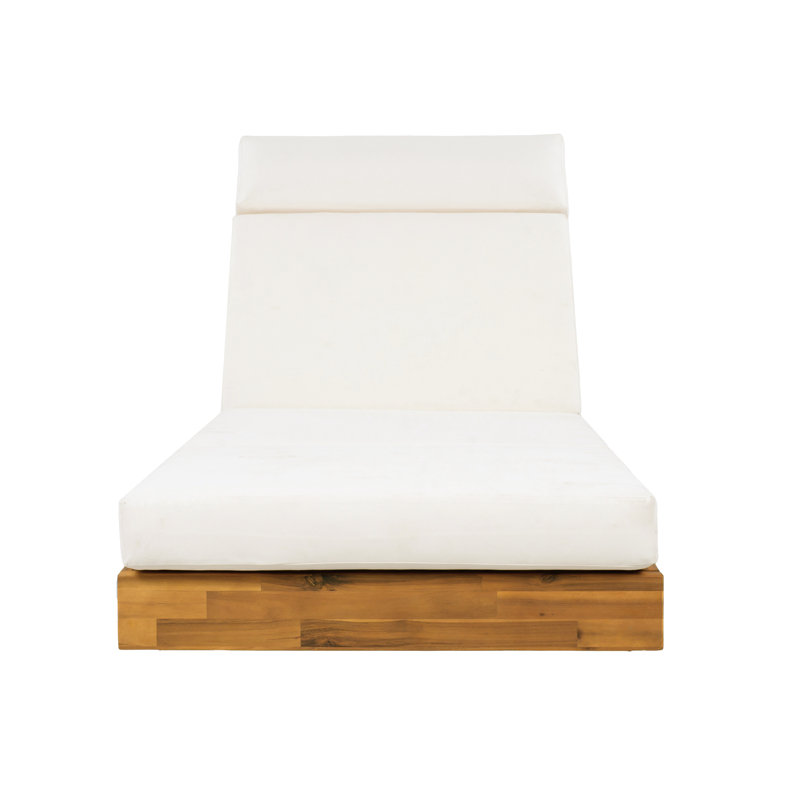 Modern Acacia Wood Outdoor Chaise Lounge with Water-Repellent Cushion & Integrated Headrest, Adjustable & Foldable Design for Patio, Poolside, Garden