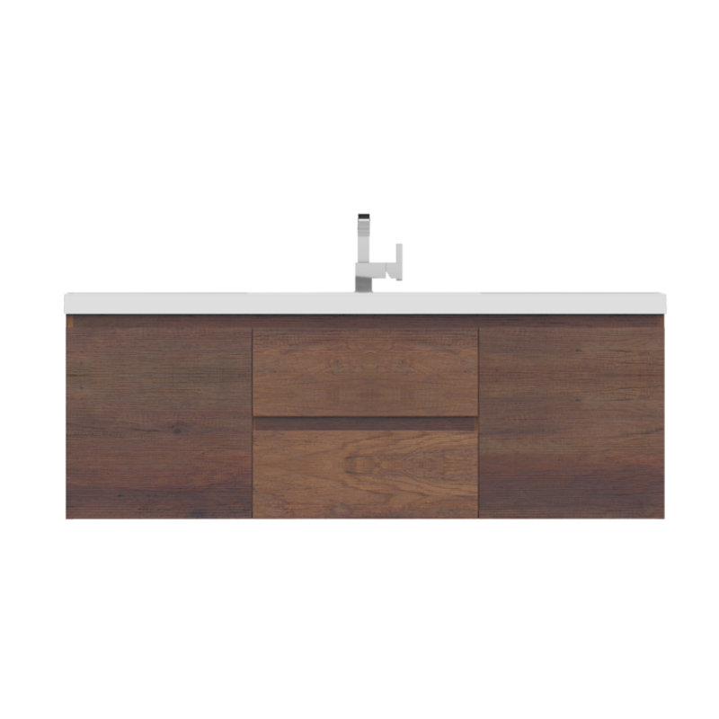 Arjina 60'' Single Bathroom Vanity with Solid Surface Top, Rosewood
