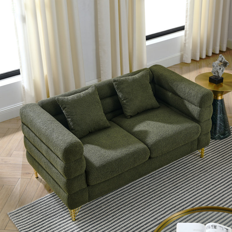 60Inch Oversized 2 Seater Sectional Sofa, Living Room Comfort Fabric Sectional Sofa-Deep Seating Sectional Sofa, Soft Sitting With 2 Pillows For Living Room, Bedroom, Office, Teddy