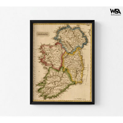 Affiche d'Irlande 1817, carte de l'Irlande, décoration de bureau irlandais, art mural de classe irlandaise, carte européenne antique rustique, affiche de carte de l'Irlande
