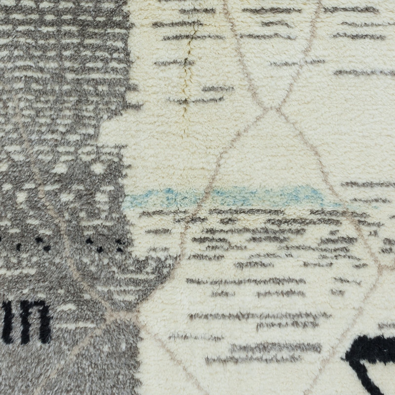 Tapis toulou berbère marocain moderne fait à la main en beige et gris 100% laine