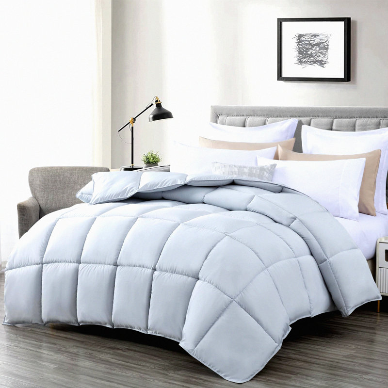 PlushFill All Season Oversized Comforter - Silver Gray - Box Stitch Quilted Duvet Insert - Microfiber Fill - Corner Tabs - Down Alternative - King Size