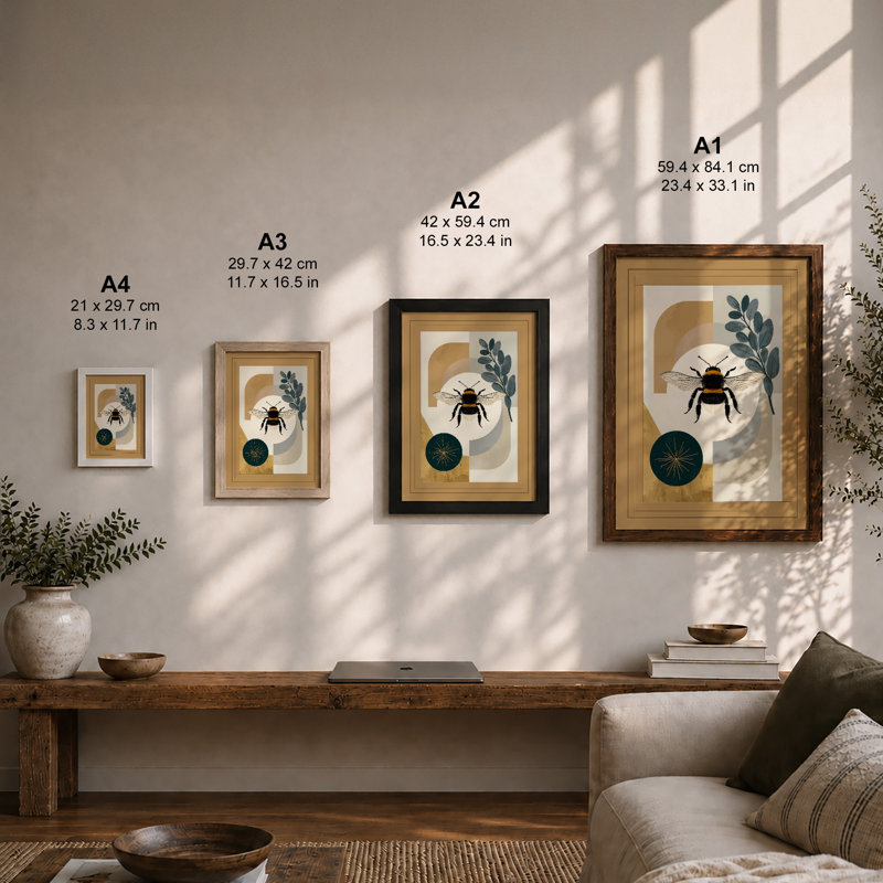 Spider in Geometry Mid-Century - Framed Print, A4 - 29.7 x 21.0 cm, Oak