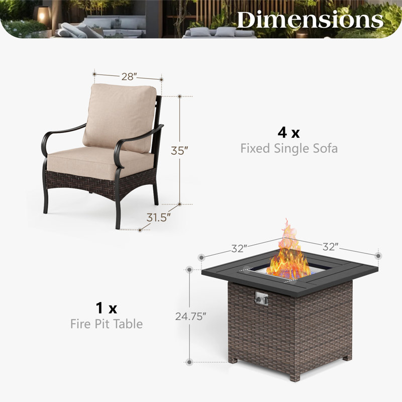 Ensemble de conversation pour l'extérieur 4 personnes avec table foyer, Beige