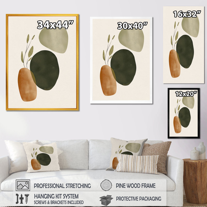 Formes abstraites dans des tons verts et bruns - impression sur toile moderne Mid-Century, décoration murale moderne Mid-Century vert