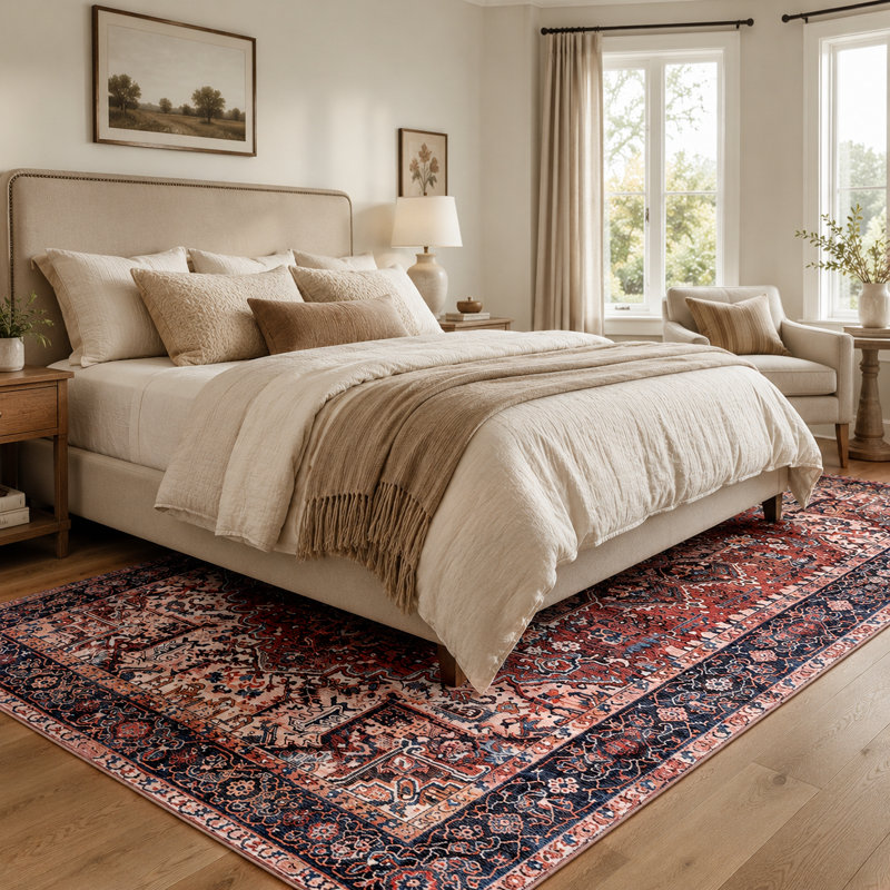 Tapis à motif floral lavable Fillender, Rectangle 5 pi x 7 pi 1 po