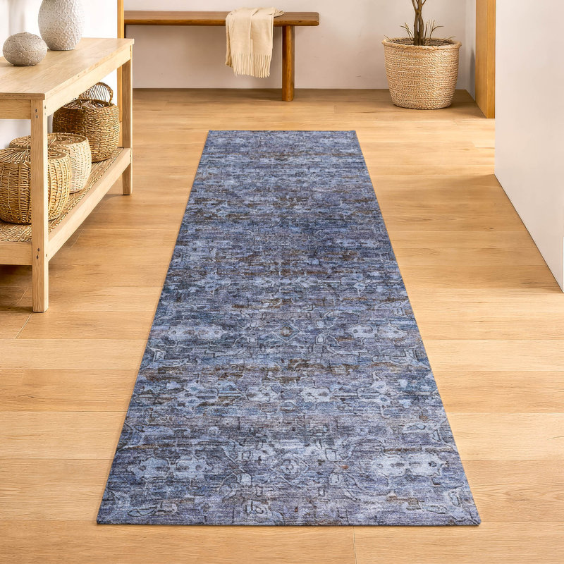 Premium Machine Washable Mayfield AMF2324 Ikat Rug, Blue, 2'3" x 7'6" Runner