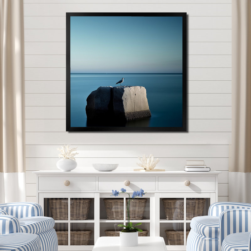Coastal Seagul Scenery Minimalisme sur toile, Cadre photo noir, H 16 po x l 16 po x P 1 po