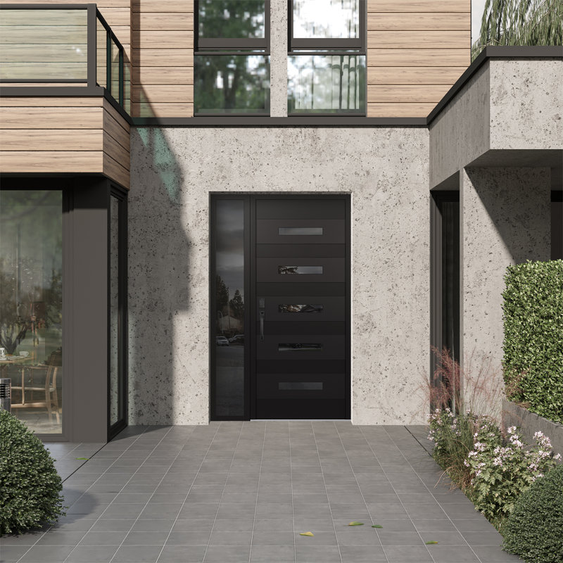 D9 50 po à droite X 80 po Panneau de porte en verre noir et noir à panneau avec porte d'entrée en verre, L 50 po x H 80 po