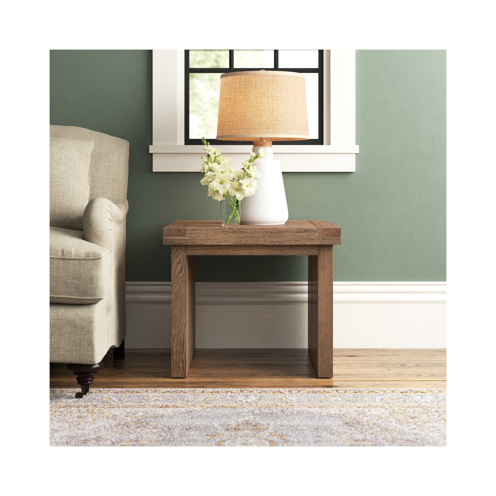 Nemo Solid Wood End Table, Worn Oak Veneer