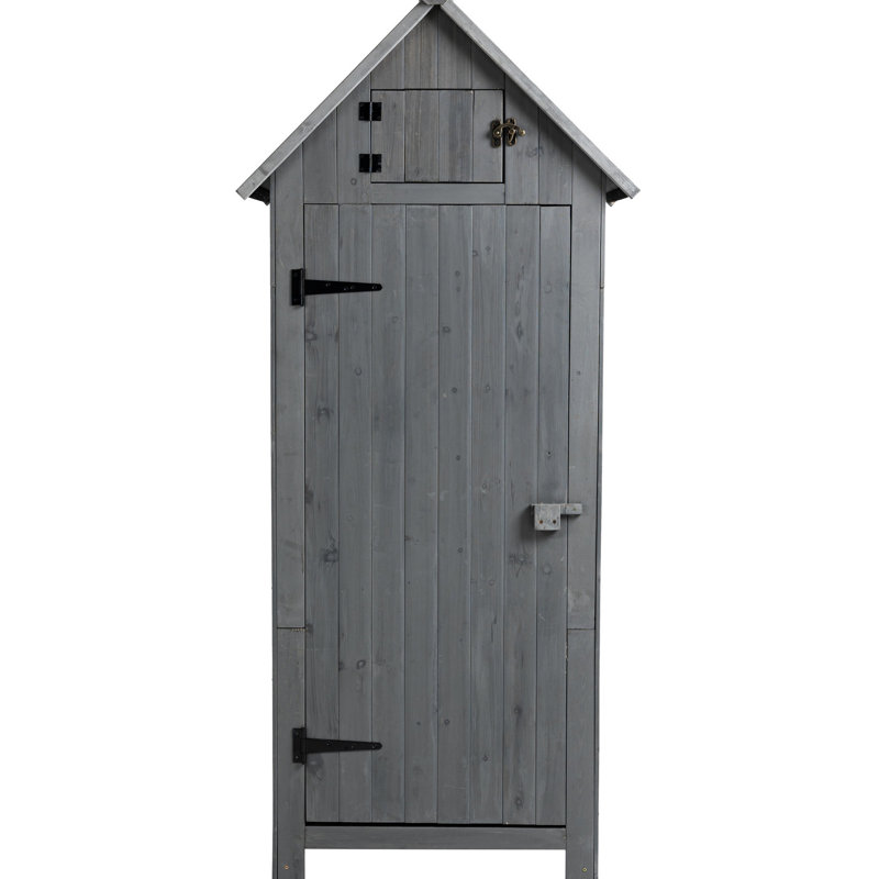 Gray Garden Shed - Solid Wood & Weather- Roof Outdoor In Spacious Storage For Tools Equipment