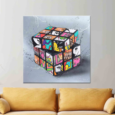 Urban Graffiti Canvas Print: Abstract Rubik's Cube Artwork,1P Wrapped Canvas