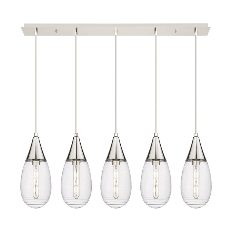 Luminaire suspendu grappe à 5 lumières Rameriz, Transparent, Nickel poli