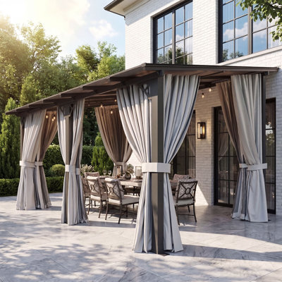 14 Ft. W X 10 Ft. D Outdoor Pergola With Canopy & Curtains, Gray