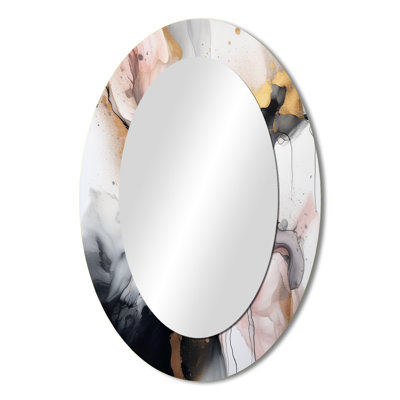 Pink Black Textured Splash Marble II - Pink Oval Wall Mirror Decor