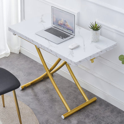 Table élévatrice multifonctionnelle moderne avec pieds en bois aggloméré de 0,8 pouce d'épaisseur et pieds en métal, peut être utilisée comme coiffeuse, table basse, table de salle à manger et table de bureau.