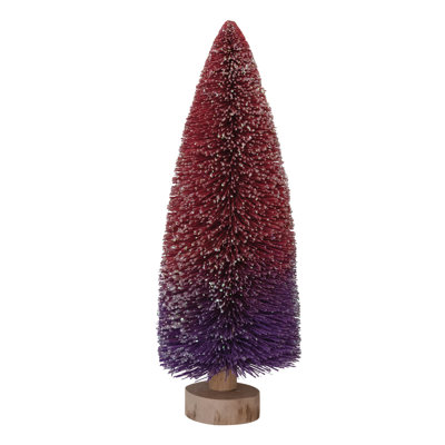 Bottle Brush Tree With Wood Base And Glitter