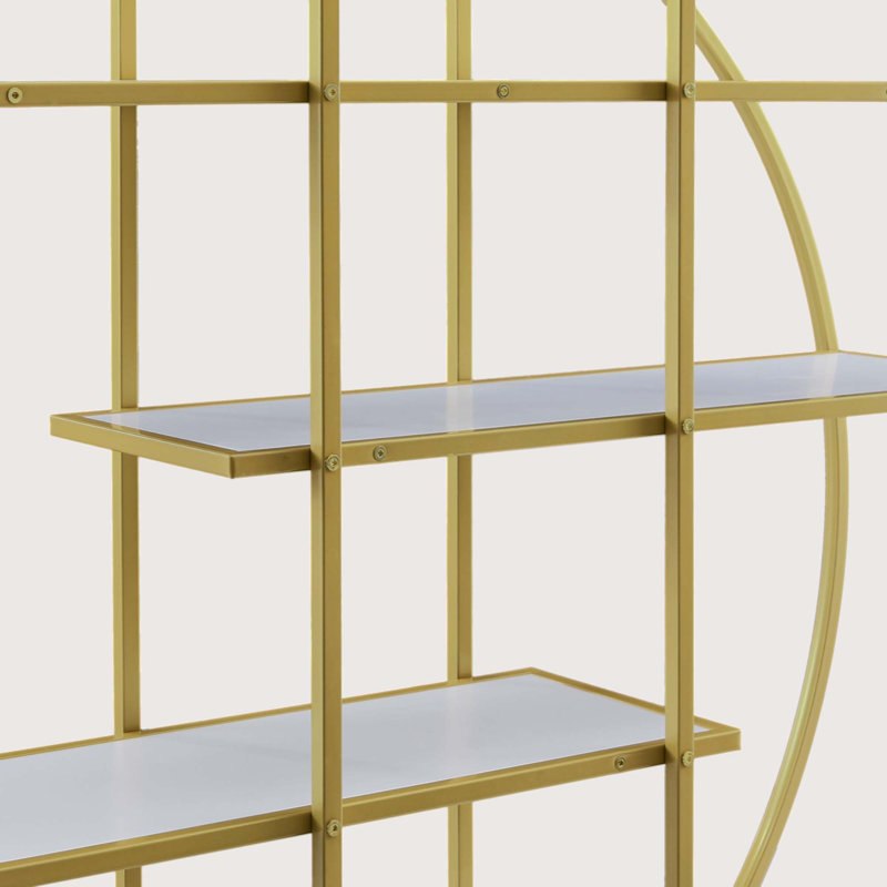 Nariya 5 Tiers Steel Round Office Bookcase,High-quality MDF Board Bookshelf with Open Display Shelf and 2 Drawers