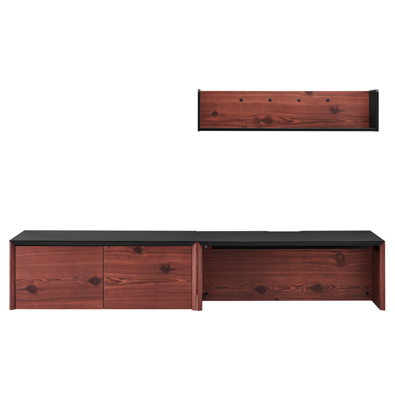 Modway Kinetic Wall-Mount Office Desk With Cabinet and Shelf, 23" H x 76" W x 18" D, Black/Cherry