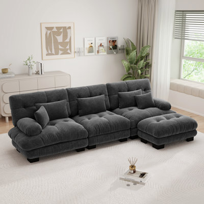 Canapé modulaire luxueux surdimensionné en forme de L avec sièges profonds et repose-pieds convertible gris anthracite chenille