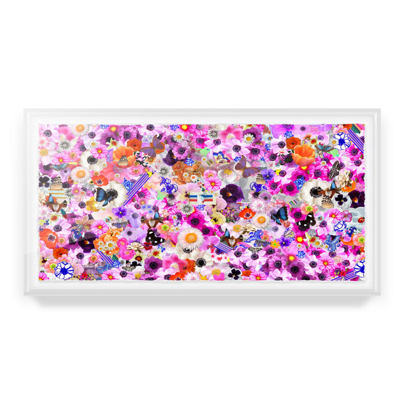 Flower Collage Print By Kristi Kohut, 17" H x 30" W, White Wood