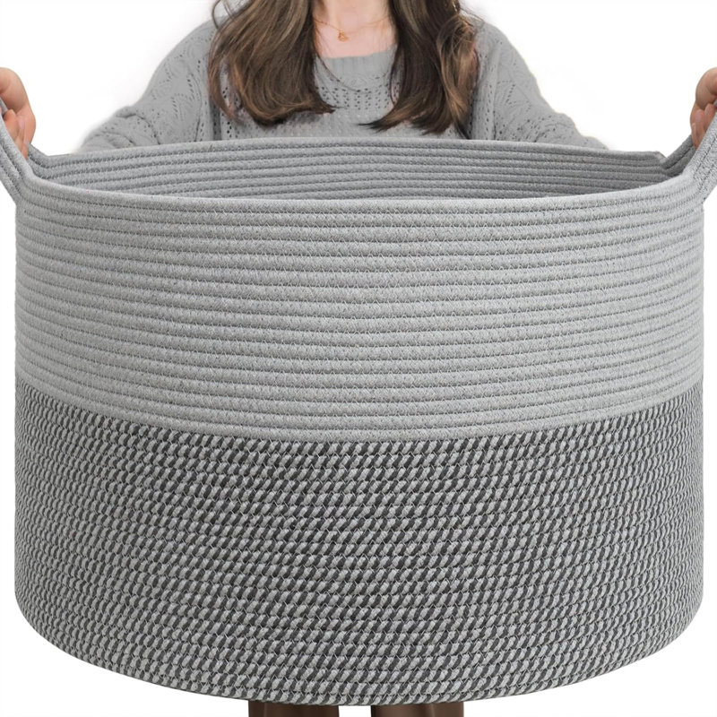 Très grands paniers tissés pour le rangement, panier en osier de 21,7 po x 13,8 po avec poignée pour couvertures, grands paniers à linge pour les vêtements, oreillers, serviettes, panier à chaussures pour l'entrée, jute de 90 L