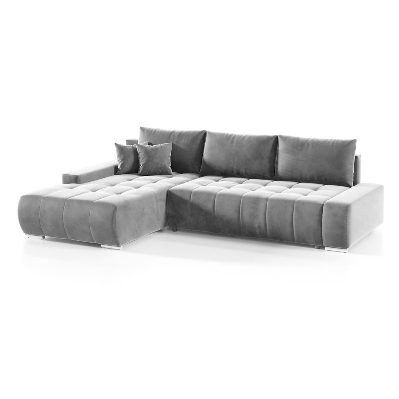 Asaan 3 Seater Velvet Sofa & Chaise, Grey, Left Hand Facing