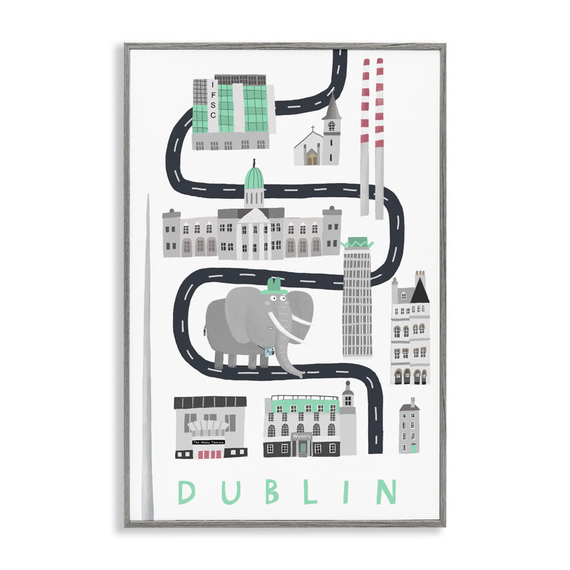 «Dublin Whimsical Travel City», estampe numérique, design par Carla Daly, H 18 po x l 12 po, Estampe numérique Farmhouse