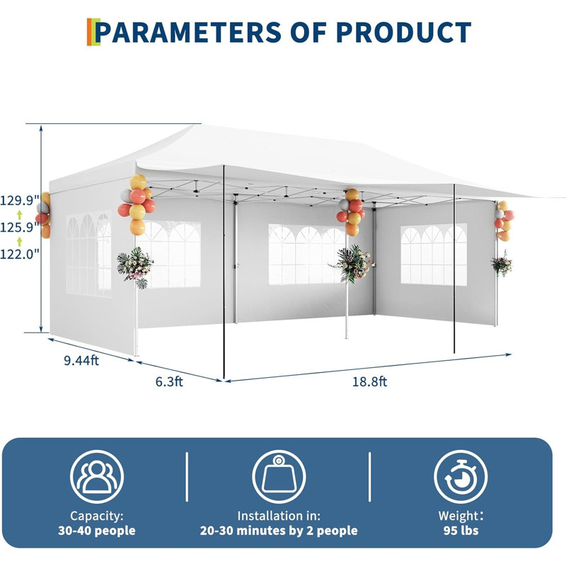 Pop Up Canopy Tent with 5 Removable Sidewalls & PE Windows, Wedding Party Tent Outdoor Waterproof UV50, White