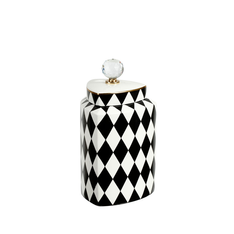 Pot en céramique 9 po, Blanc / noir, H 11 po x l 5,75 po x P 5,75 po