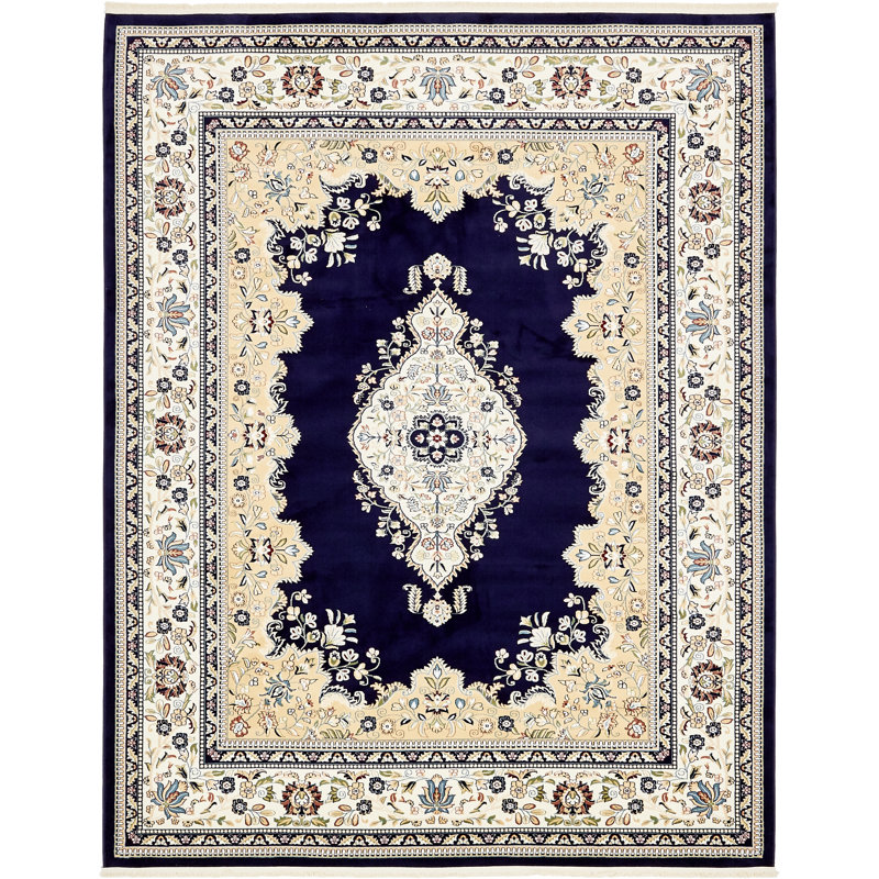 Tapis bleu marine / ivoire Amaris, Rectangle 5 pi 3 po x 8 pi