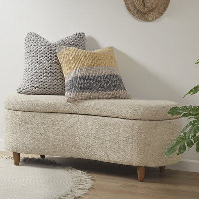 Banc de rangement rabattable avec pieds en bois massif et revêtement taupe