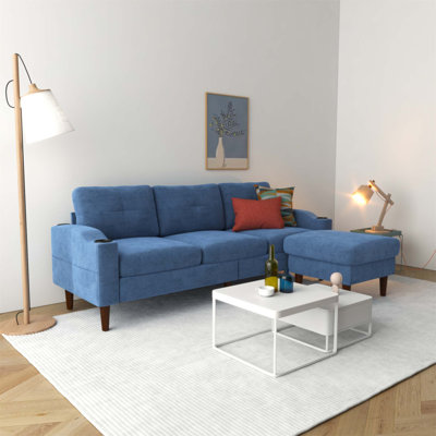 Canapé convertible en forme de L avec rangement, tabouret et combinaison 3 places pour le salon et les petits espaces