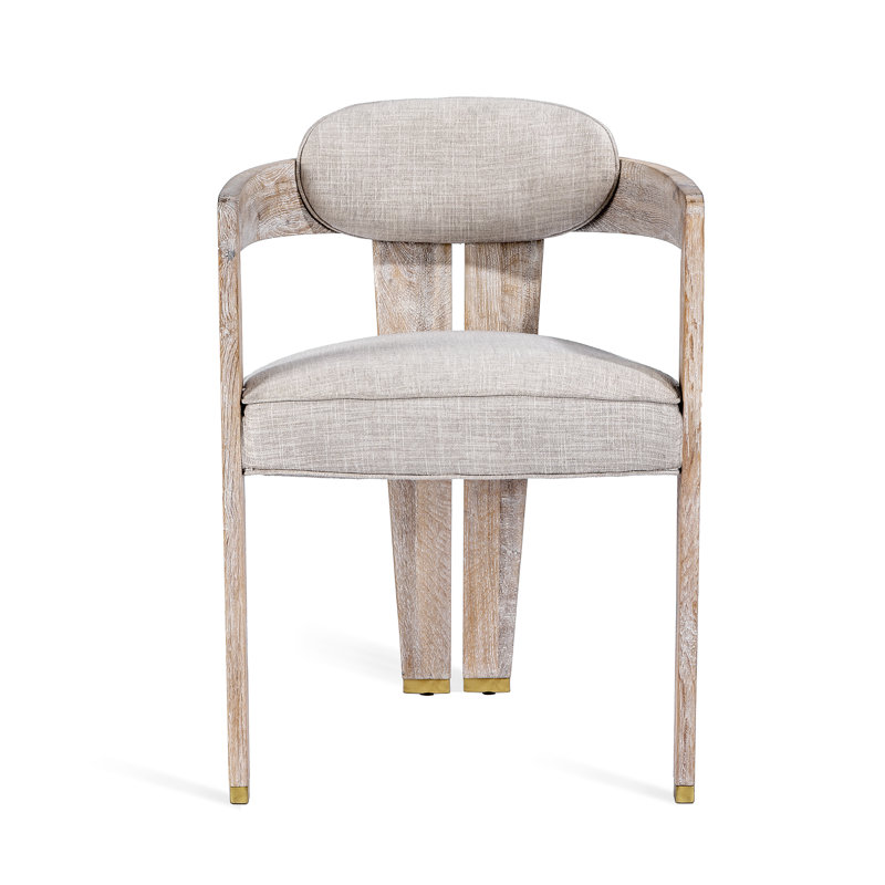 Maryl 20'' H Linen Upholstered Oak Armchair, Heathered Cream, Whitewash