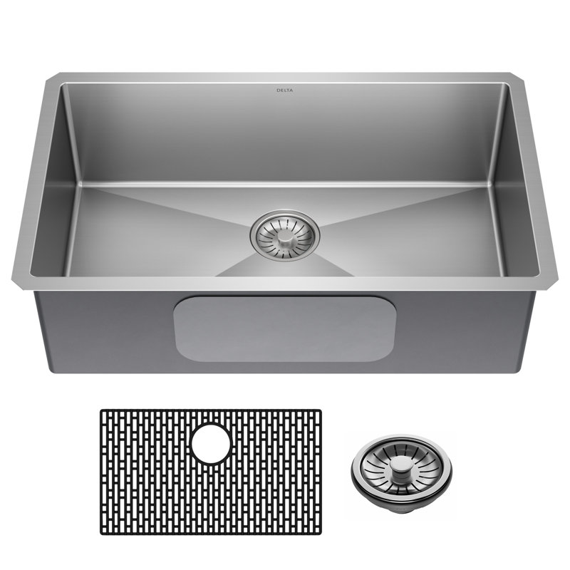 Évier de cuisine à cuve simple en acier inoxydable de calibre 16 avec accessoires Delta Lenta ™, L 30 po x l 18 po