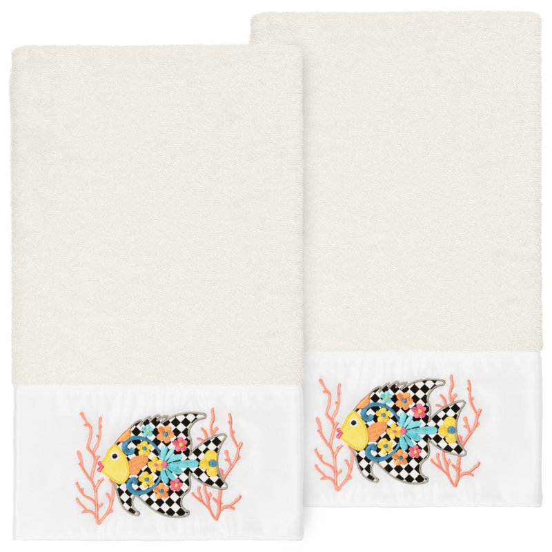Ensemble de serviettes de bain 2 pièces en coton FELIZ, Crème