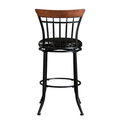 Swivel Pub Height Dining Seat, Black Metal Base, Brown Faux Leather Padding, 45"H, 250Lbs Weight Capacity Bar Chair In And Leather, Capacity, Room Decorative Item