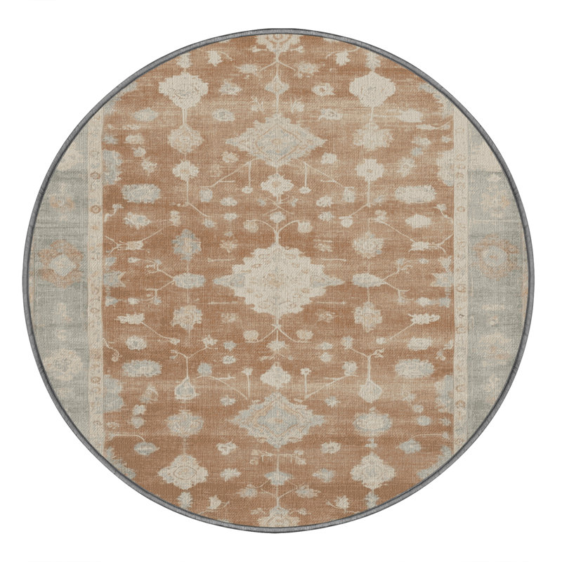 Machine Washable Overdyed Gray Area Rug, Round 5'