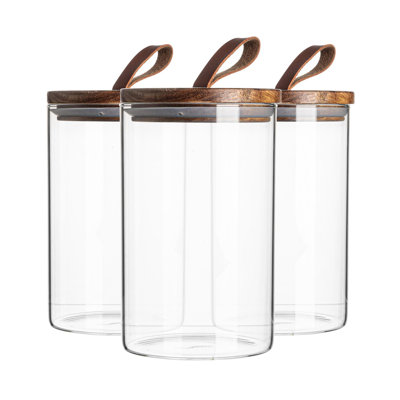 Argon Tableware - Scandi Storage Jar with Leather Loop Lid - Set of 3