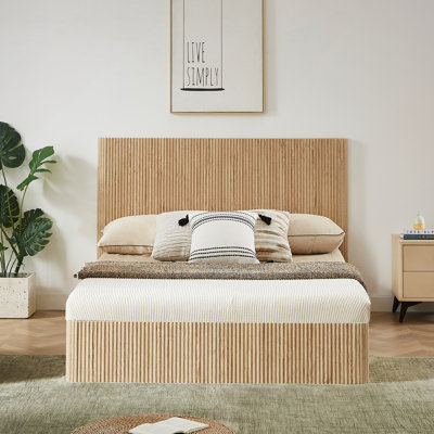 Cadre de lit de rangement grand format avec lignes courbes ondulées en bois