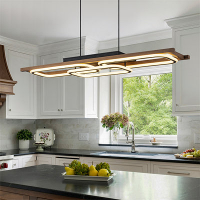 43" Modern Natural Wood Finish Linear Triple-Frame Integrated LED Pendant