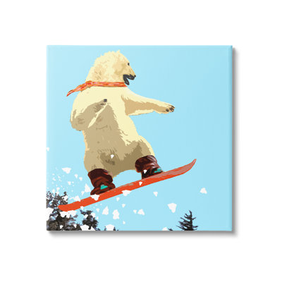 Polar Bear Snowboarding Catching Air Winter Sports by Noah Bay - Graphic Art on Canvas