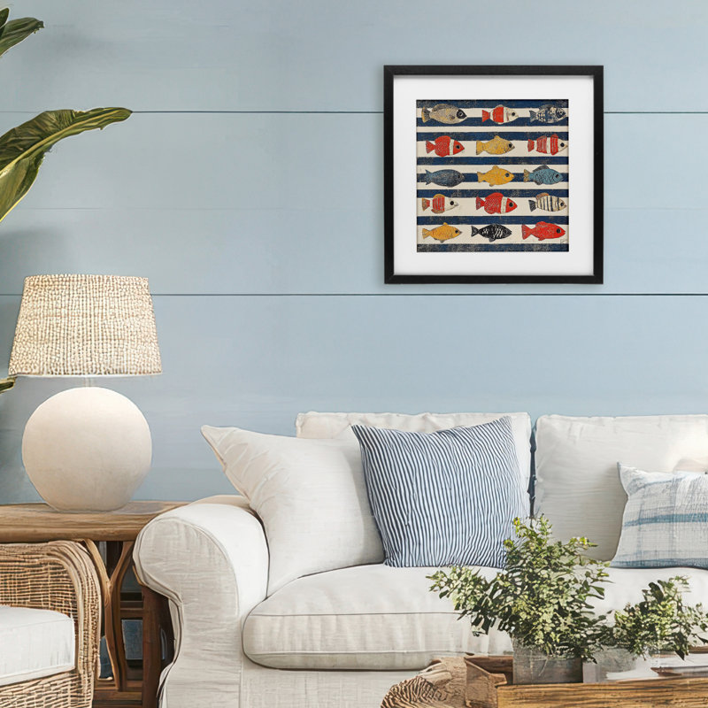 «Nautical Fish Assortment», reproduction encadrée sous verre, design par Sara Culpepper, Cadre noir minuit, H 16 po x l 16 po