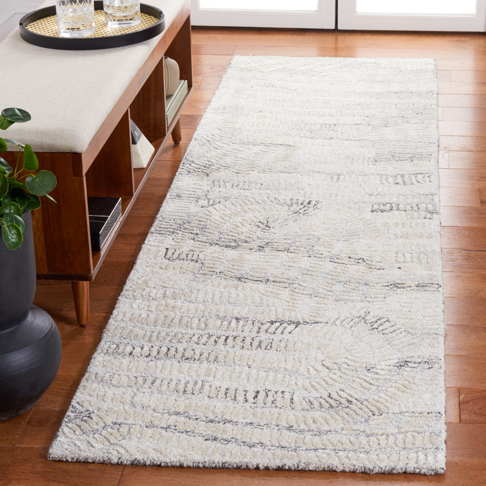 Audrina Gray Ivory Hand-Tufted Abstract Rug, Runner 2'3" x 8'
