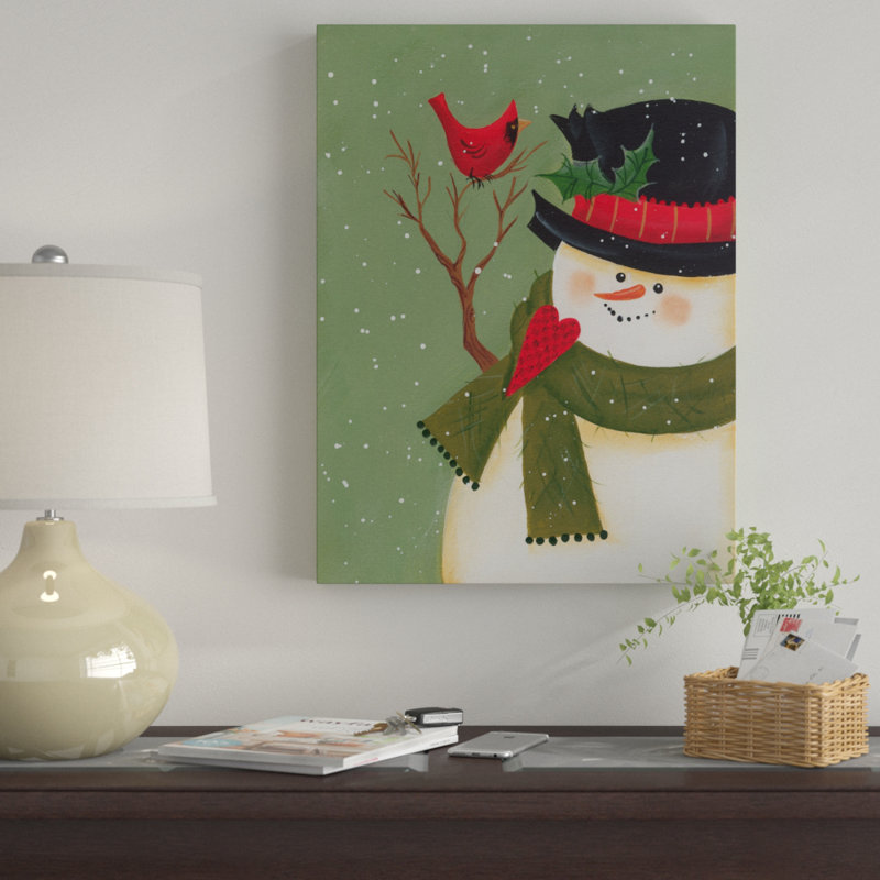«Cardinal and Snowman», art sur toile, H 24 po x l 18 po x P 2 po