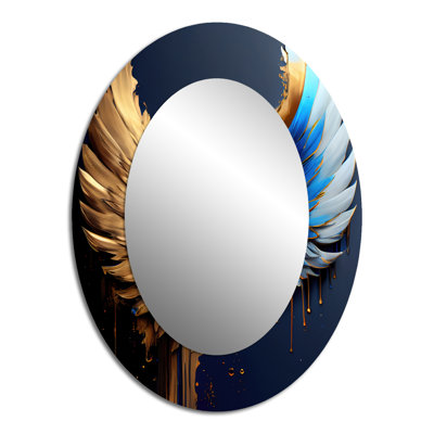 Blue And Gold Angel Wings VI - Fantasy Oval Decorative Mirror On Metal