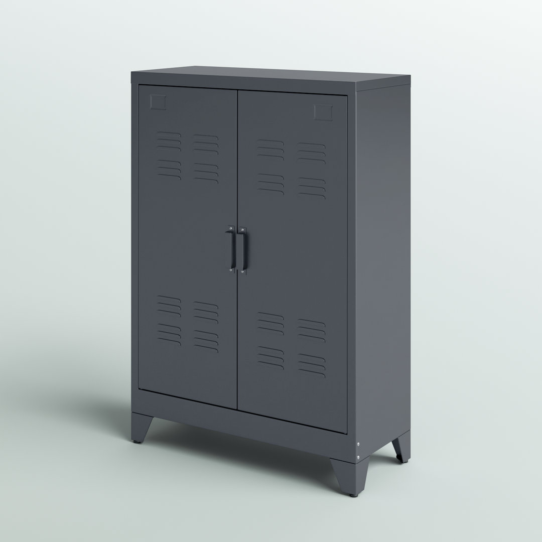 Heslin Industrial Style Steel Storage Cabinet, Metal Storage Organizer With 2-Tier Adjustable Shelves For Living Room Or Home Office Zipcode Design™ 