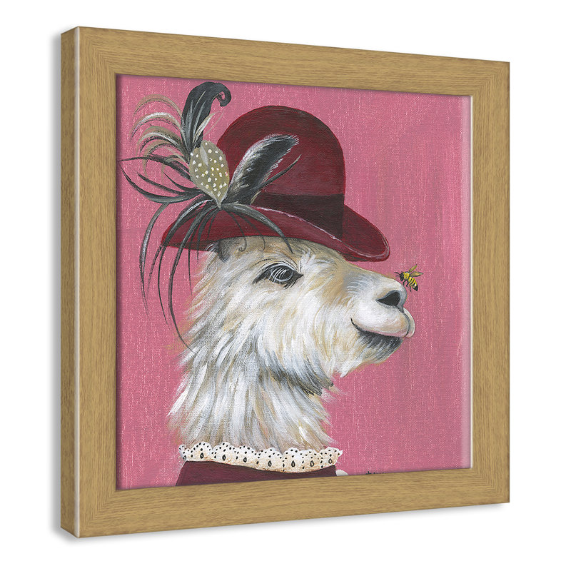 Art sur toile llama, H 14 po x l 14 po x P 0,625 po, Cadre en chêne